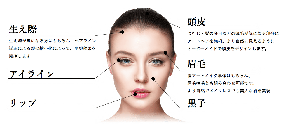 アートメイクの施術対象部位